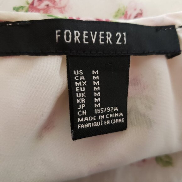 Forever 21 Crop Top M Cream Floral Ruffle Cottage Coquette Peasant Fairy Y2K - Picture 5 of 6